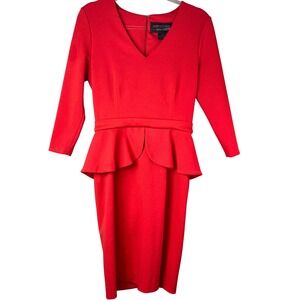 Anthropologie Marc Bouwer Red‎ Peplum Dress Cocktail Pencil Women's 8